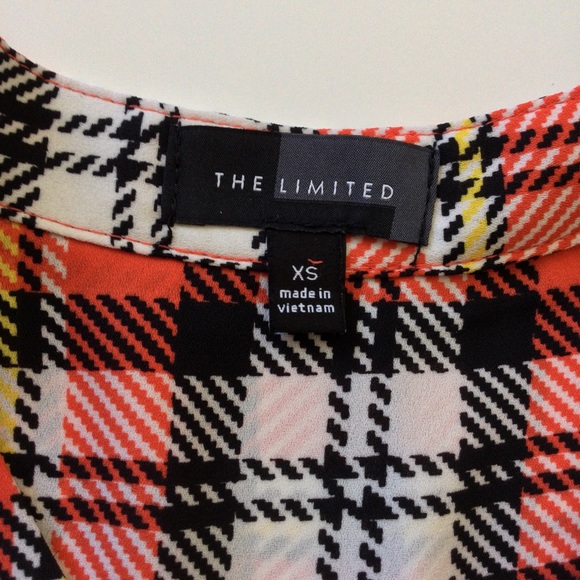 The Limited Orange, White & Black Plaid Surplice Top Long Sleeve XS - Picture 4 of 8